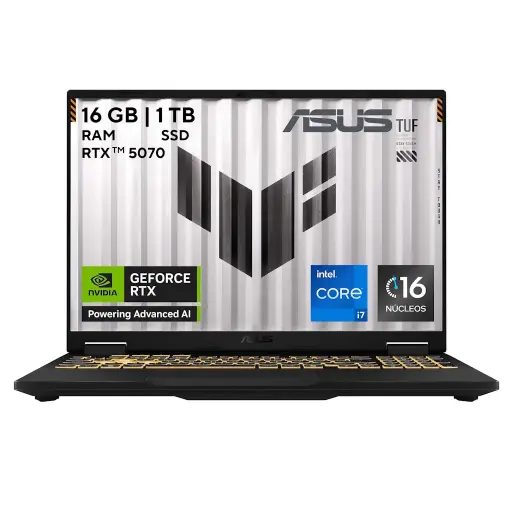 [199291019355] Laptop Gaming Asus Tuf F16 Core I7 Rtx 5070 16gb 1tb 165hz Teclado En Español
